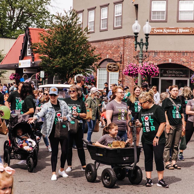 Peoples Bank employees attending the annual Parade in Lynden in 2022